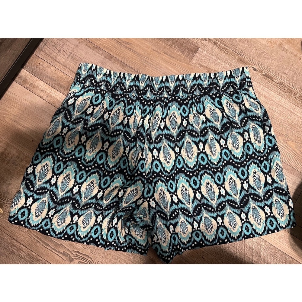 Wildfox Womens Large Teal Blue Ikat Print Rayon Elastic Waist Pull On Shorts